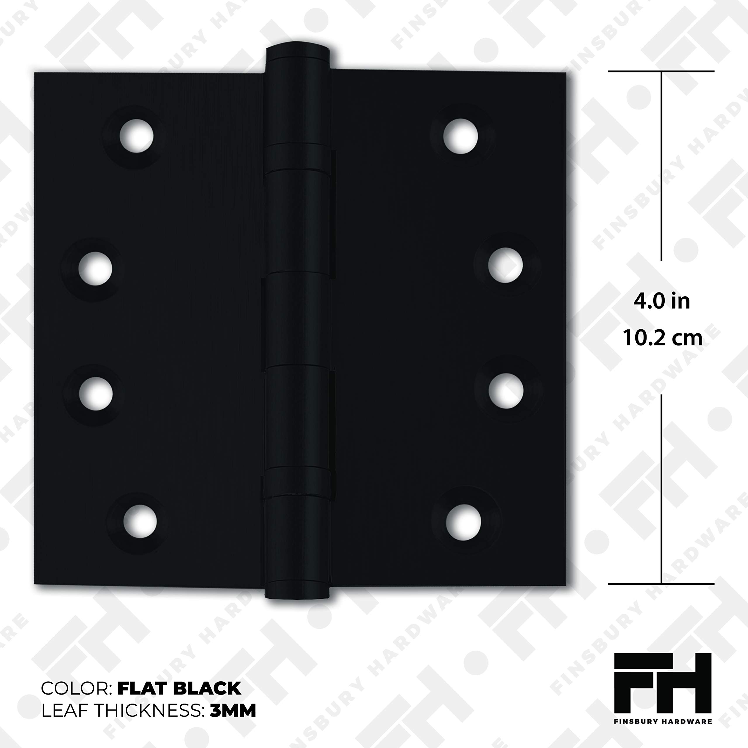 Bisagra para puerta de alta resistencia, color negro mate, rodamiento de bolas de 10,1 x 10,1 cm, resistente, juego de 3 bisagras de latón sólido negro mate (negro plano)