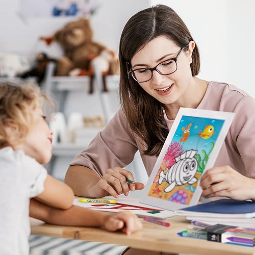 Miniatura 7 de Arteza Kids Kit de rompecabezas para colorear, 5 rompecabezas de dinosaurios, 16 crayones y 6 tubos de pegamento con purpurina, 5 marcos,