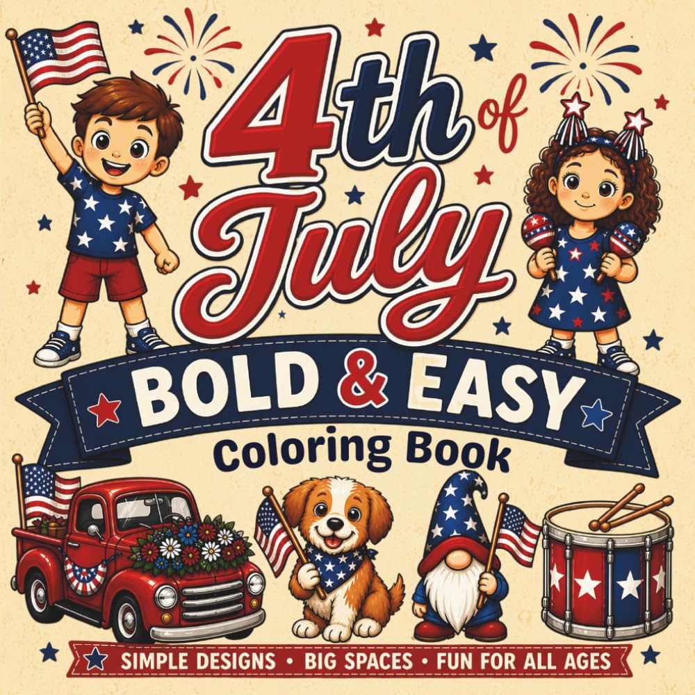 4th of July Bold & Easy Coloring Book: Celebrating America’s 250th Anniversary