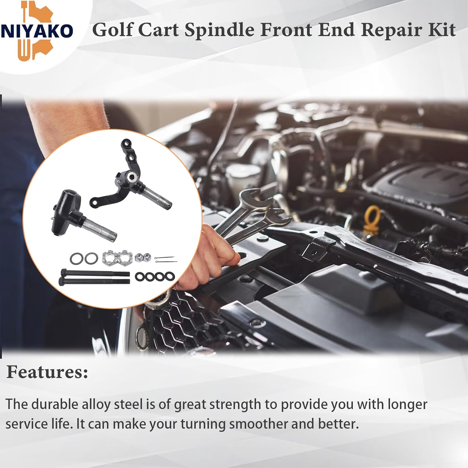 Golf Cart Spindle Front End Repair Kit, Passenger Side and Driver Side Spindle Assembly, Replacement# 70673-G02 70942-G02 Fit EZGO TXT/PDS 2001.6-Up Electric and Gas Golf Carts