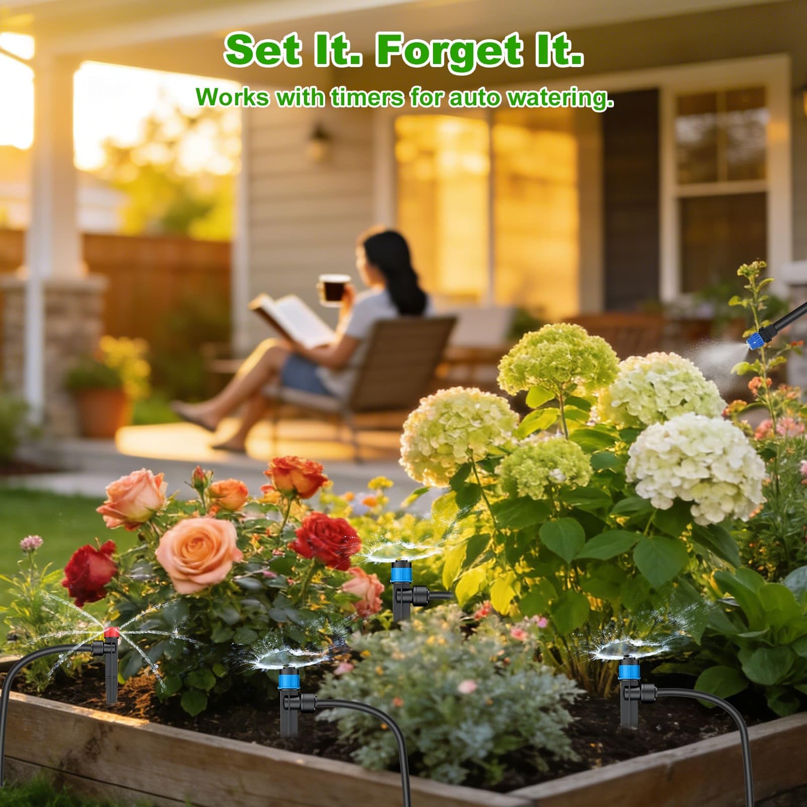 Kit di irrigazione a goccia da 236 m, sistema automatico di irrigazione da giardino per serre, cortile, prato, piante con tubo da 5/16" e tubo di distribuzione da 1/4" e accessori