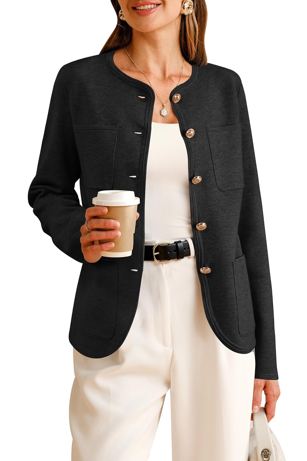 Arach Cloz Womens Wool Blend Sweater Blazers Business Casual Jacket with Pockets 2025