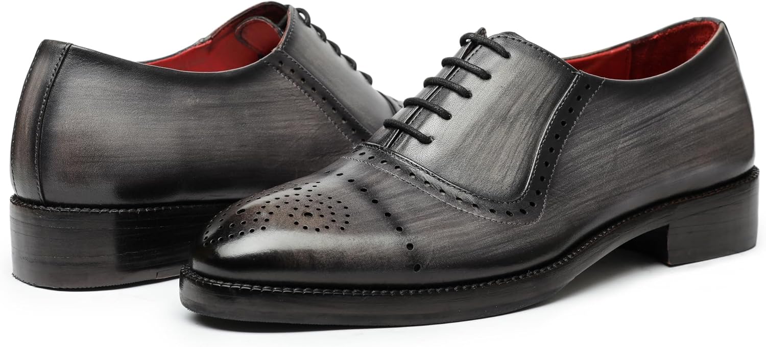 Lethato Wingtip Brogue Oxford Handcrafted Men's Genuine Leather Lace up Dress Shoes - Image 4