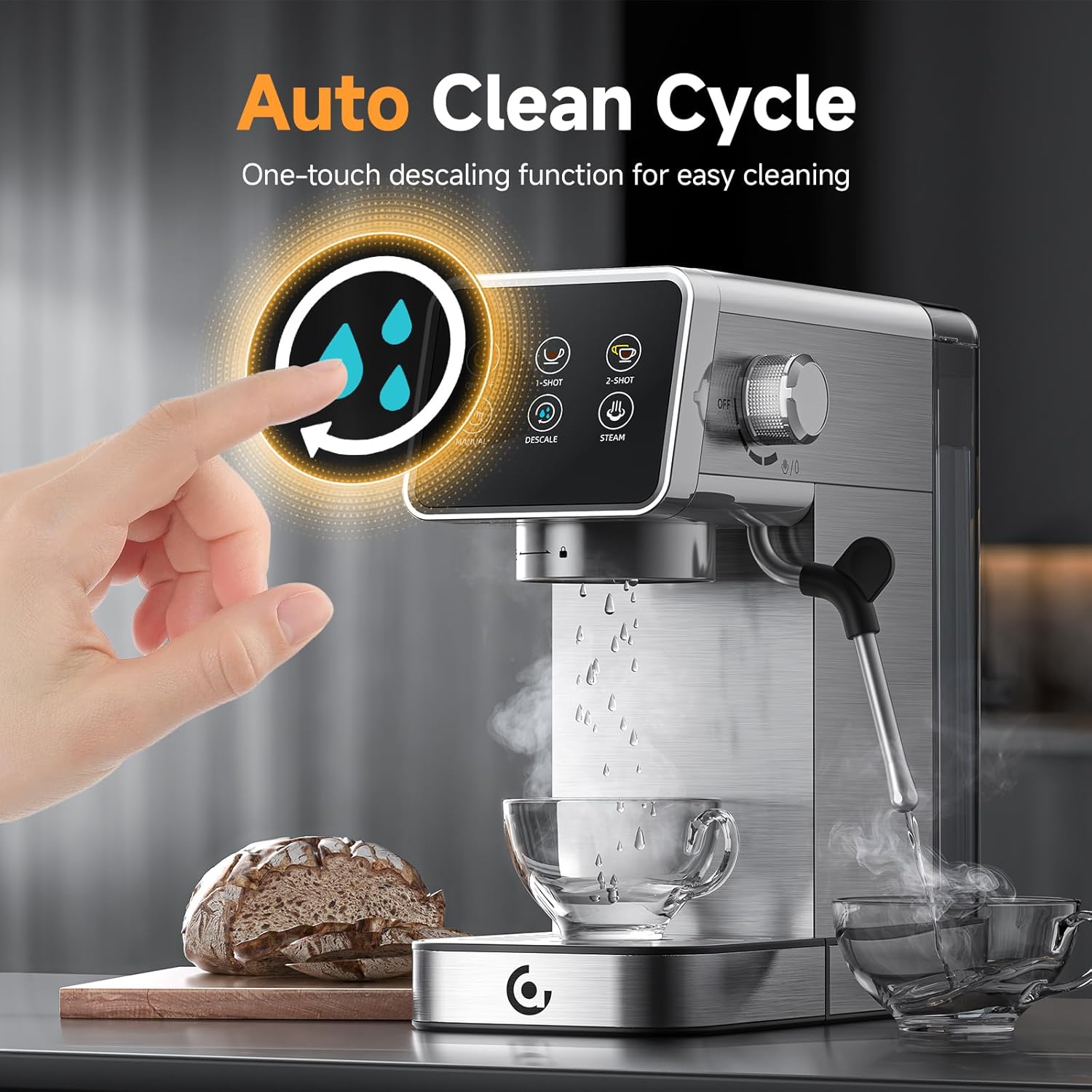 20 Bar Espresso Coffee Machine with LED Touch Screen, Espresso Maker with Self-Cleaning Function & Milk Frother, Compact Cappuccino & Latte Maker for Home and Office - Image 6