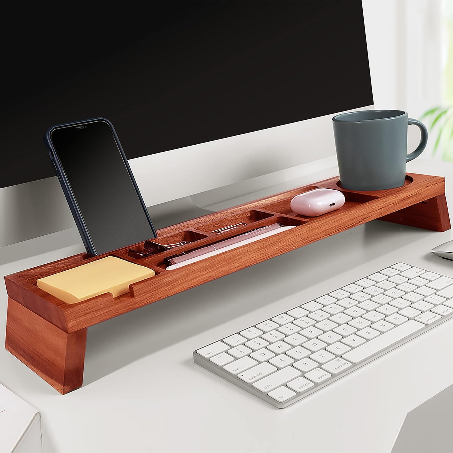 Linwnil Schreibtisch-Organizer aus Naturholz – Organizer aus Holz mit mehreren Fächern für Zuhause, Büro, Kabinenzubehör – Tischablage für Schreibtisch und Arbeitsplatz – Stiftablage