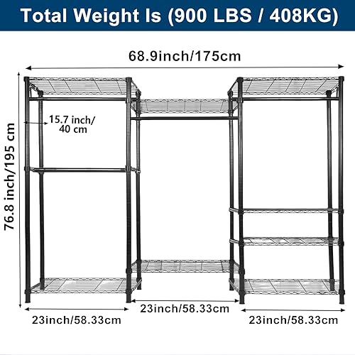 Miniatura 2 de Whitmor Armario portátil, sistema de perchero resistente, organizadores independientes y estante de almacenamiento para colgar ropa, 69 pulgadas de