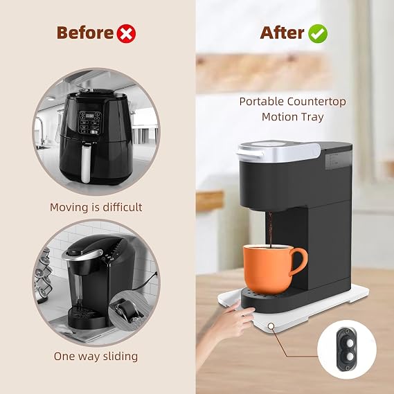360 Rolling Tray Bamboo Appliance Slider, Appliance Sliders for Kitchen Appliances Sliding Tray for Coffee Maker Appliances Mat Easily from Under The Cabinet White(13.99.4)