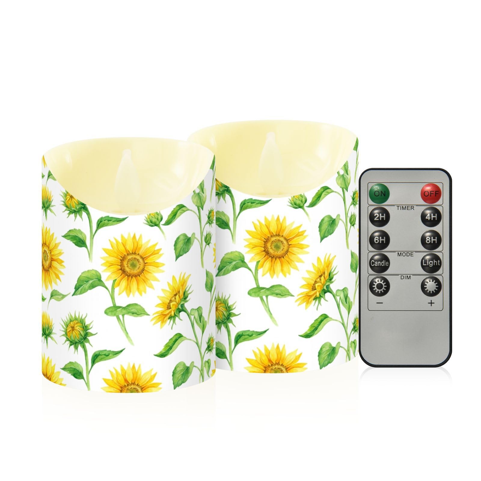 Cgiub Sunflowers Flameless Candles with Timer 2pcs Battery Operated Flickering Flameless LED Pillar Candles for Holiday Home Wedding Fireplace Decor