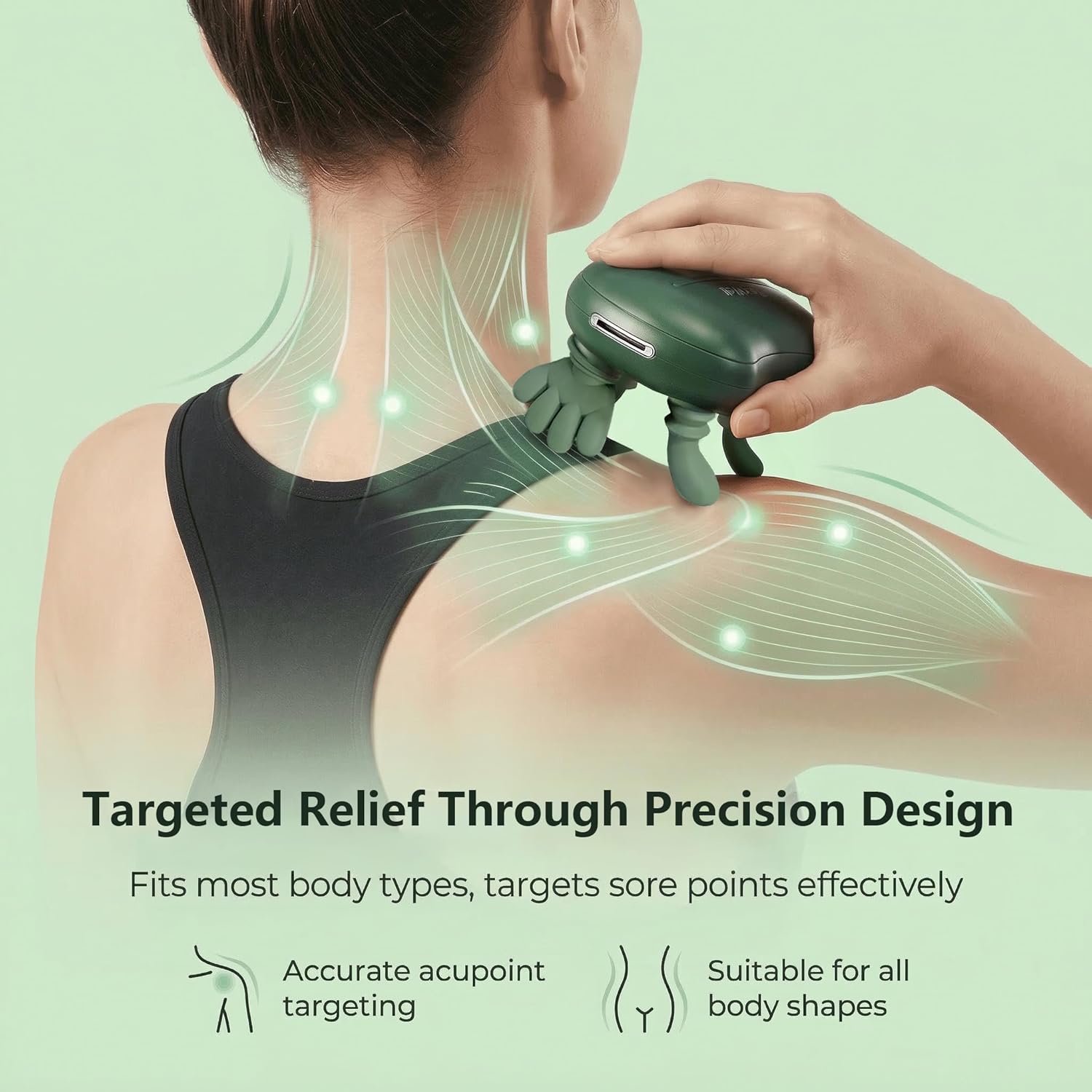 Neck Massager for Pain Relief, 4D Shiatsu Deep Tissue Neck and Shoulder Massager, Bionic Neck Shoulder Massager with Hand Kneading, Massager with Little Hands for Home & Office (Green)