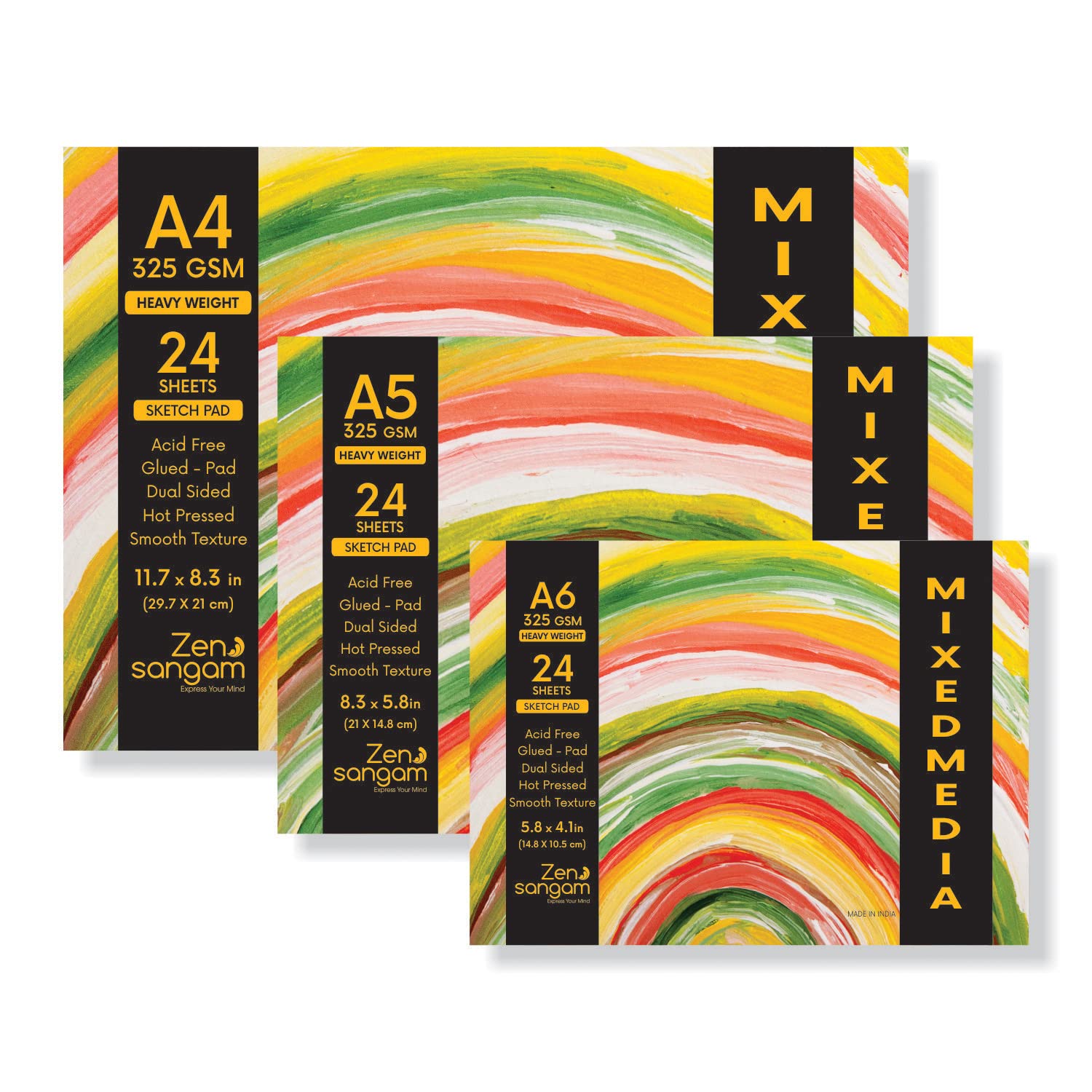Zen Sangam Artists’ - Combo Pack of A4,A5,A6 Heavy Weight Mixed Media Glued Sketch Paper Pad - 325GSM - Hot Pressed - Smooth Texture Surface - For Heavy-body Paints, Calligraphy and BrushPen Lettering (B09WB1NDVW) Amazon Price History, Amazon Price Tracker