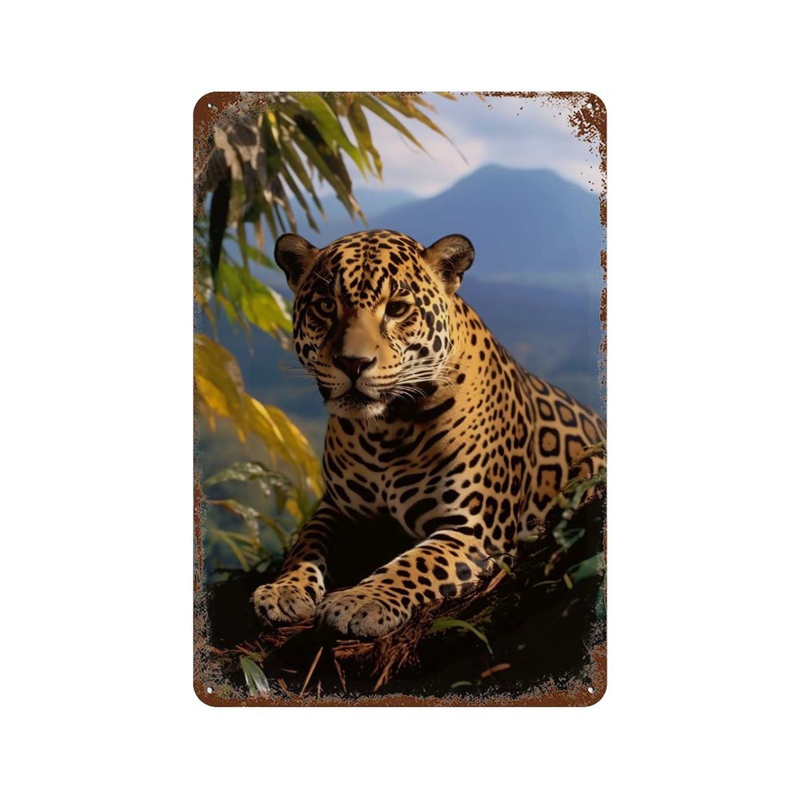 Leopard Portrait 11.8"x7.9" Vintage Rust Metal Sign, Novelty Wall Decor for Living Room, Hallway And Home Decor
