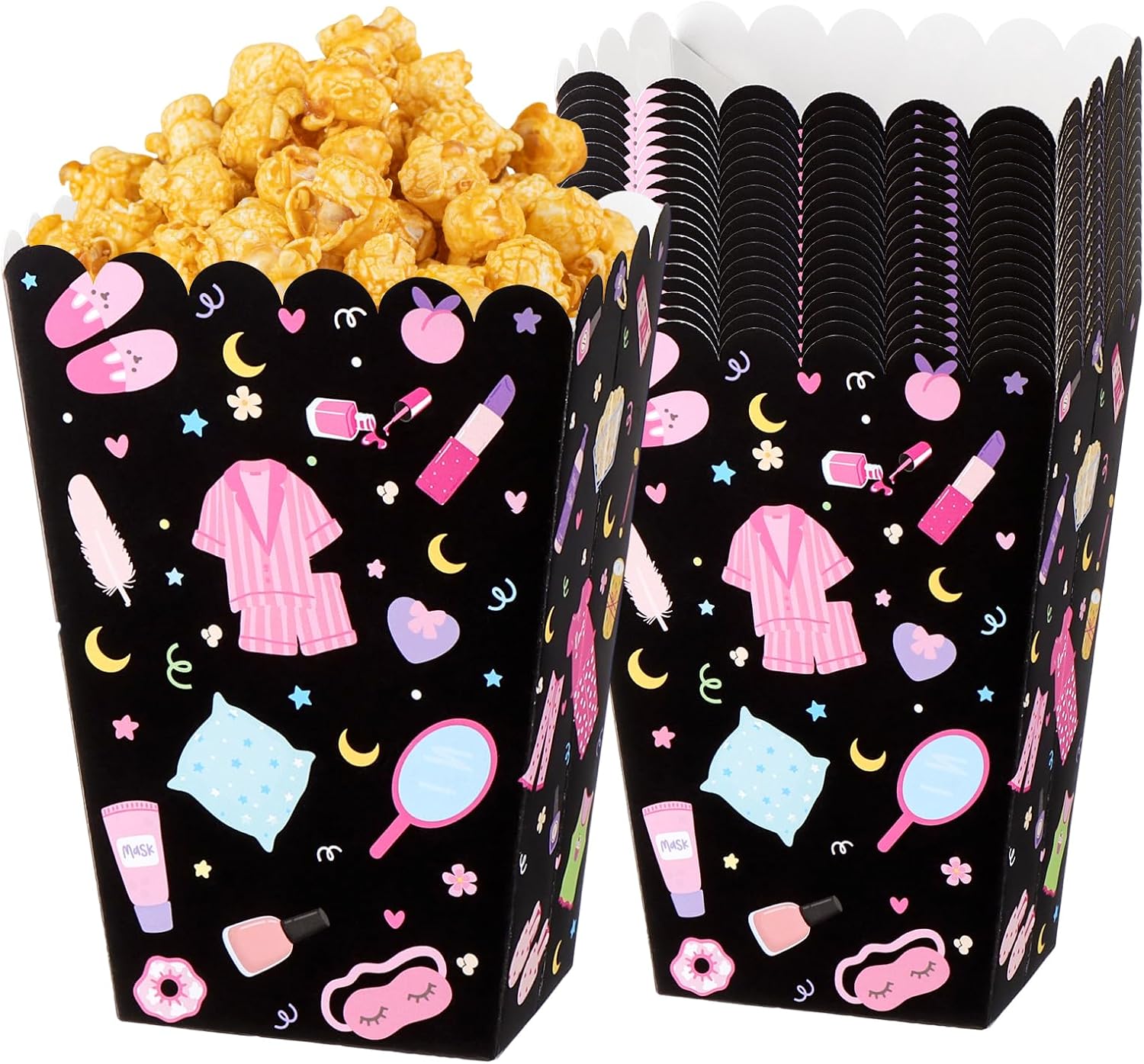 30 Pcs Spa Day Popcorn Boxes Women Pajama Party Paper Storage Holder Container Bags Treat Box Favors for Sleepover Slumber Night Makeup Theme Birthday Supplies Decorations