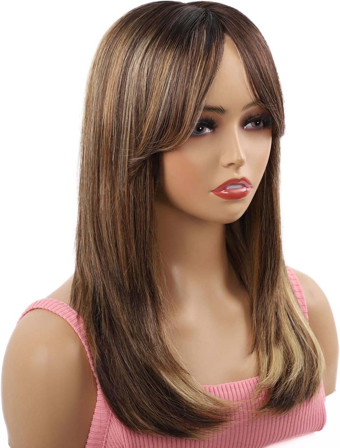NATAGHAIR Honey Blonde Wigs for White Women - Missmizz Straight Highlight Brown Wig Human Hair Wigs for White Women can be Restyled to Curly Wigs