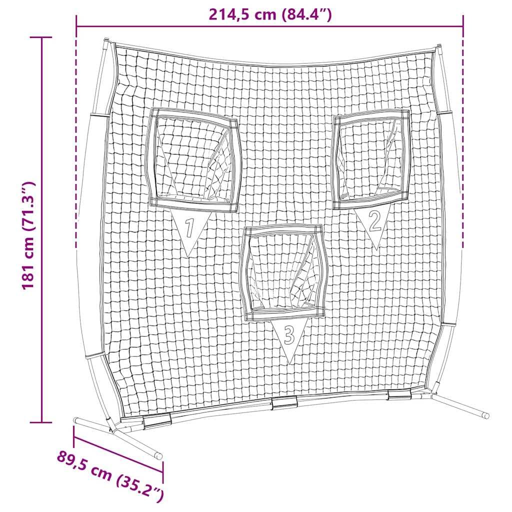 Baseball-Übungsnetz Schwarz 214,5 x 89,5 x 181 cm Polyester langlebig für Training, Fangen, Pitching im Außenbereich, inklusive Tragetasche, geeignet für Teamsport, Kinder, Erwachsene