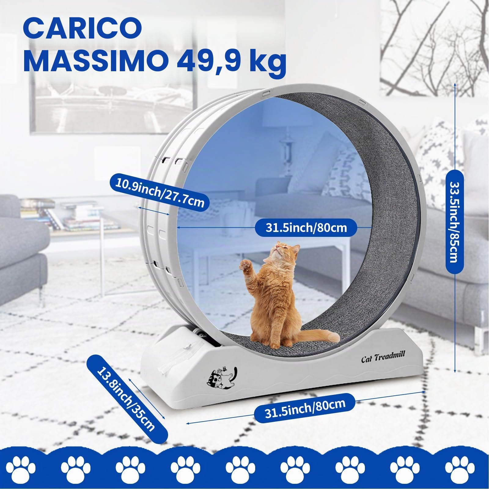 homegroove Ruota per esercizi per gatti, ruote per gatti da 31,5 pollici, per gatti interni, con pista in moquette, ruota da corsa per gatti per esercizi quotidiani e perdita di peso, ruota in