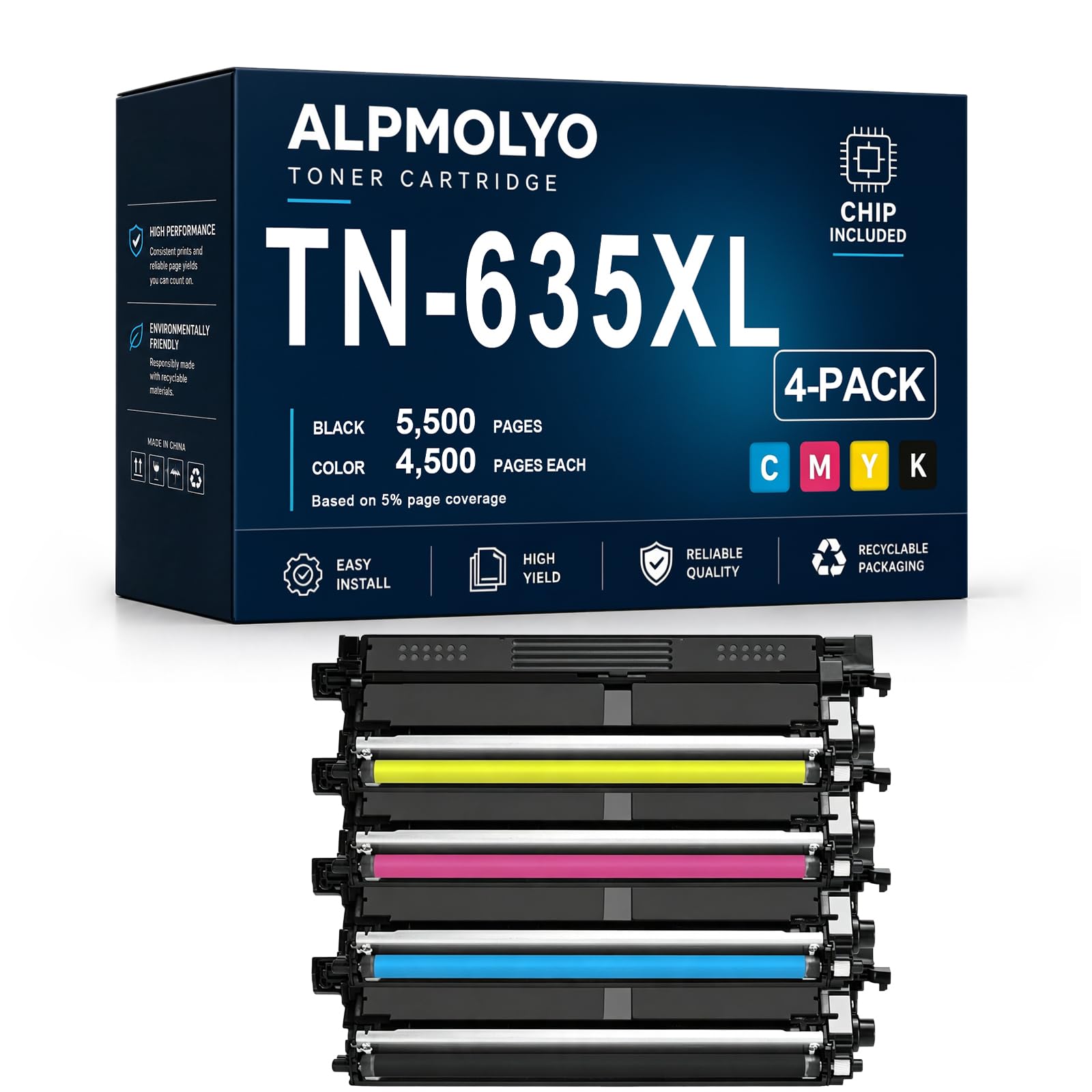 TN635 Sostituzione della cartuccia di toner ad alta resa per TN-635XL BK/C/M/Y, compatibile con fratello HL- L8430CDW L8570CDW MFCL8730CDW L8930, con chip