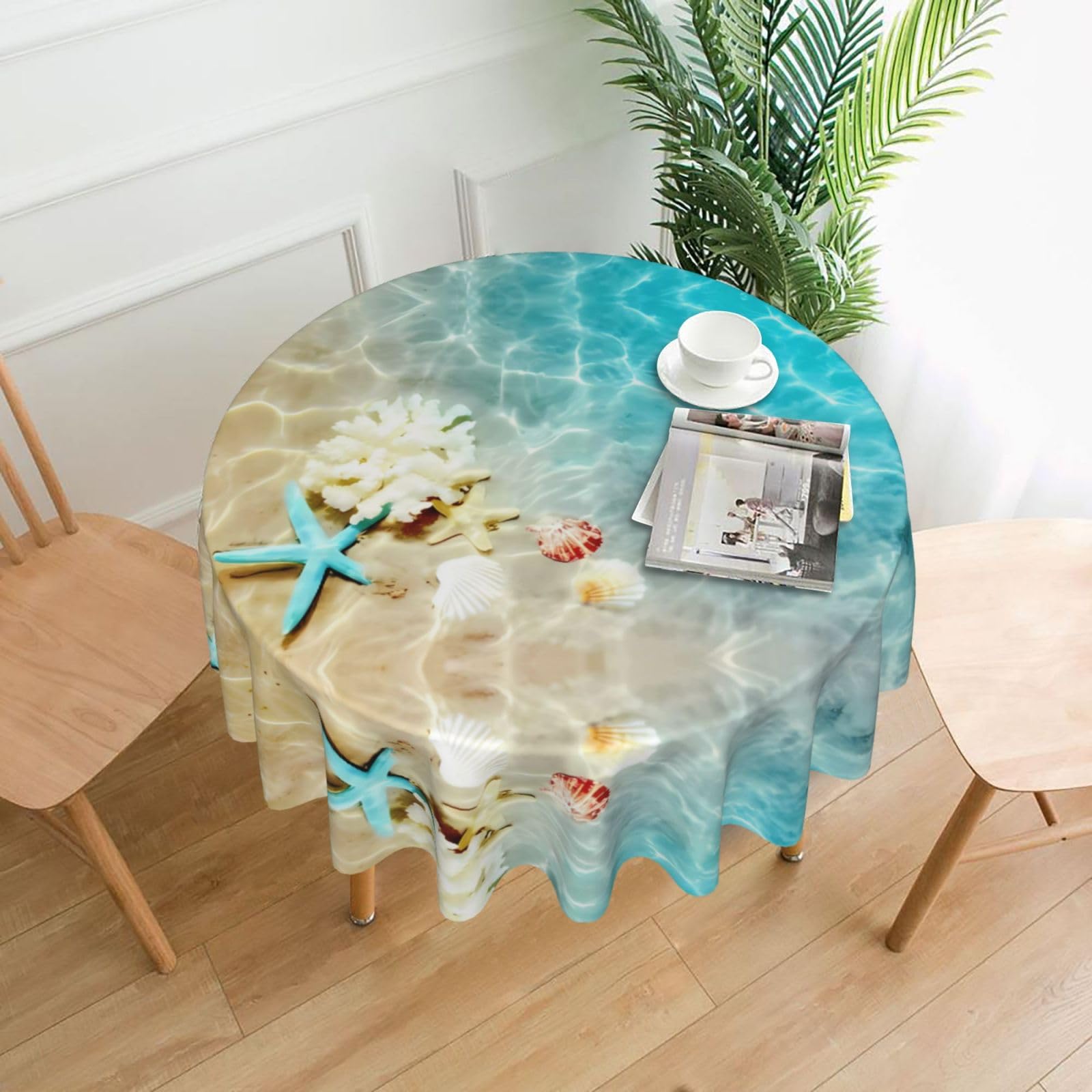 YYHHAOFA beach starfish Prints 60in Round Decorative Tablecloth – High-Grade Polyester Throw Cover for Dining, Parties, and Outdoor Events