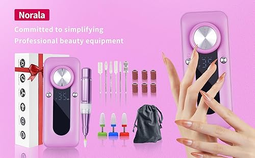 Miniatura 7 de Norala Lima de uñas eléctrica profesional inalámbrica Taladro de uñas portátil de acrílico para eliminación de uñas de gel, 35000 rpm, kit de uñas