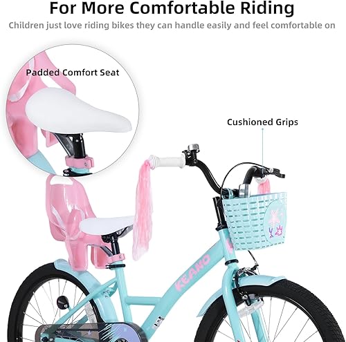 Miniatura 4 de KEANO Zinnia 14 16 20 Inch Kids Bike for Girls Ages 3-10 Years, Girls' Bikes with Training Wheels, Streamers, Basket and Doll Seat, Children