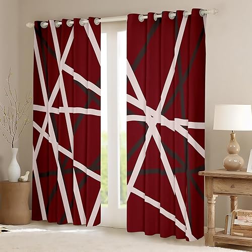 Miniatura 2 de Cortinas geométricas para dormitorio, sala de estar (2 paneles, 38 x 45 pulgadas), líneas geométricas de rayas para niños, 30 % a 50 %, cortinas