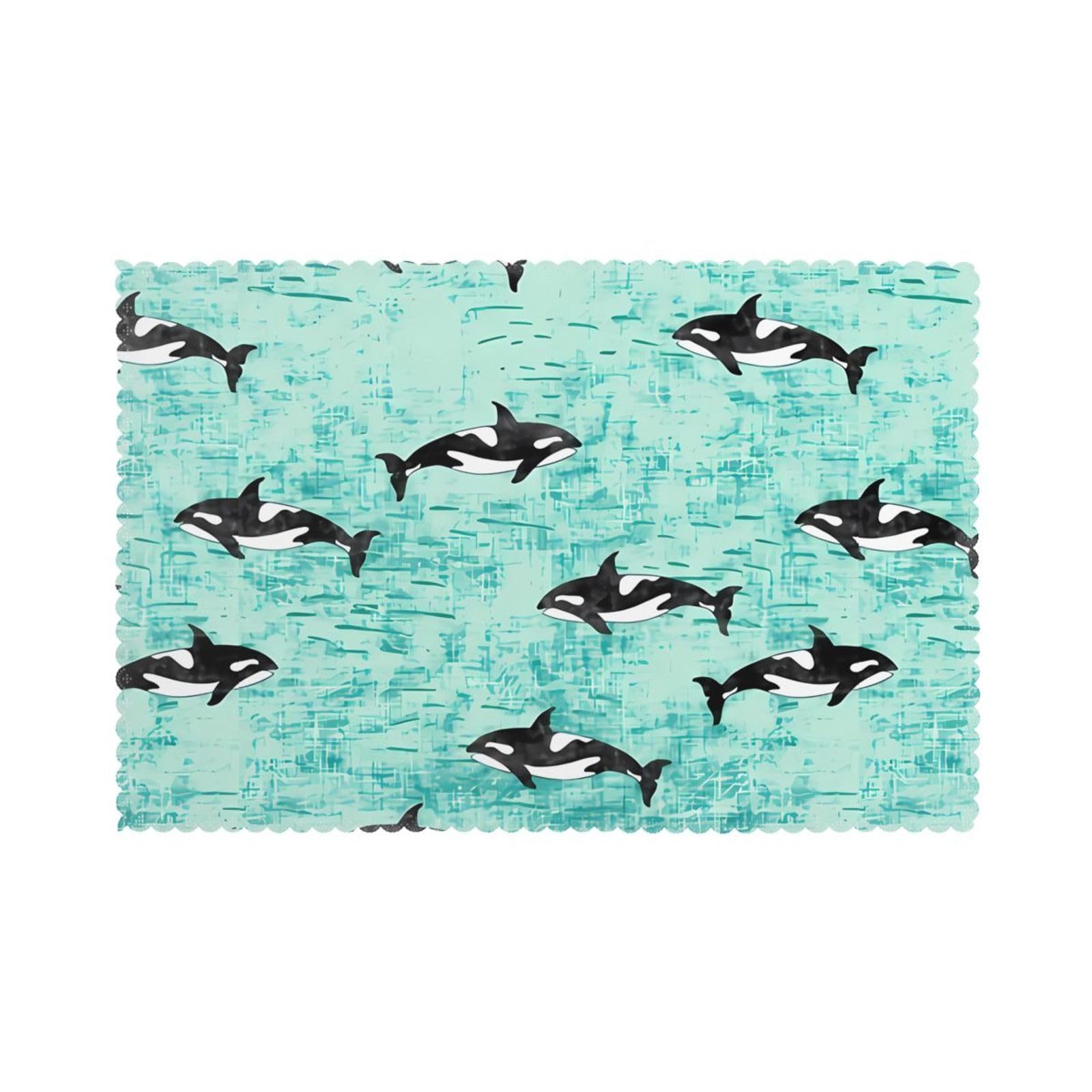 WHJSHOP Pacific Ocean whale Prints Placemats Set of 6 12x18in - Heat Resistant Table Layers for Homes, Hotels & Stylish Dining