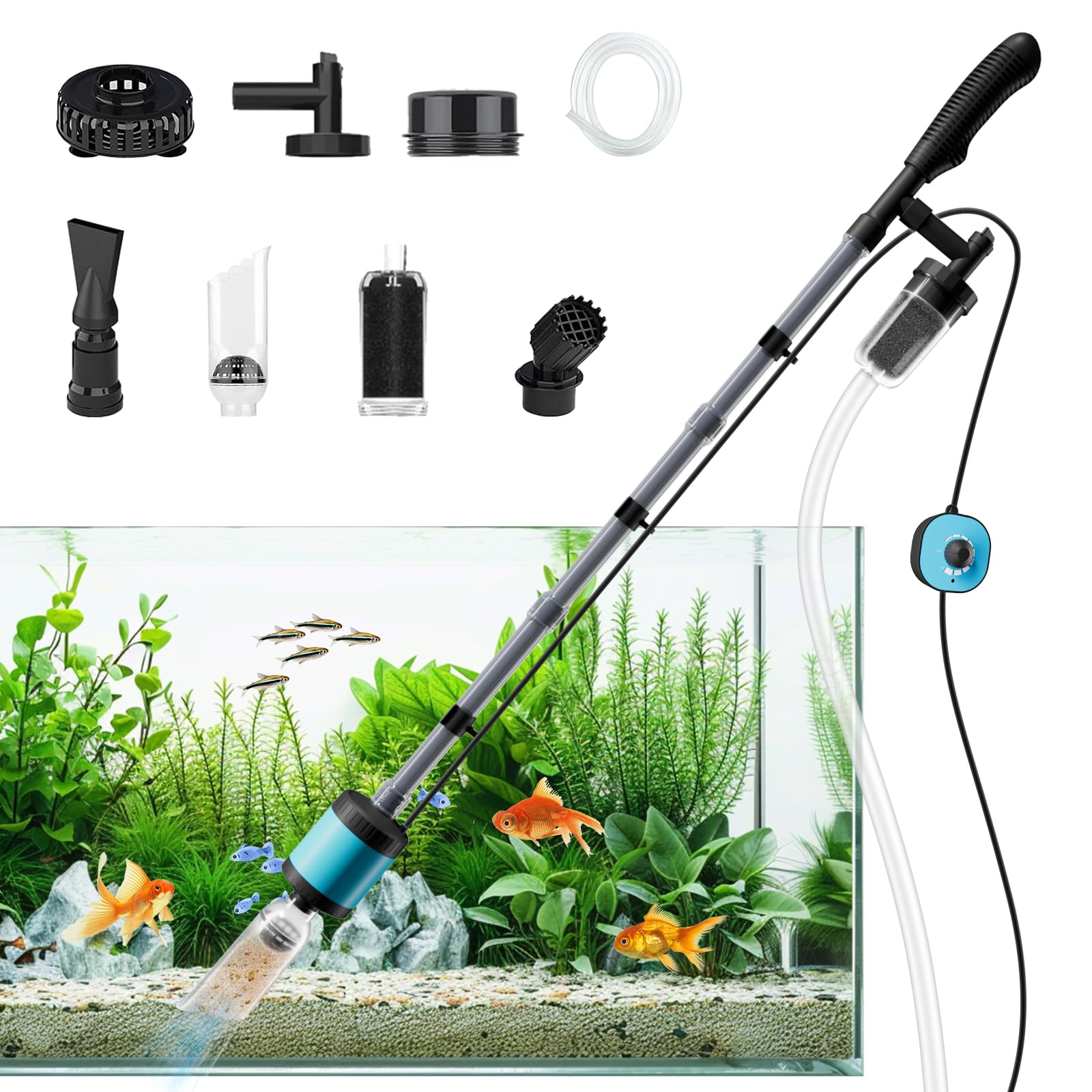 lives 729GPH/15W Gravel Vacuum for Aquarium，[Upgraded Variable Frequency Motor] 6 in 1 Versatile Siphon Pump for Fish Tank, Fish Tank Cleaning Kit, Aquarium Vacuum Electric