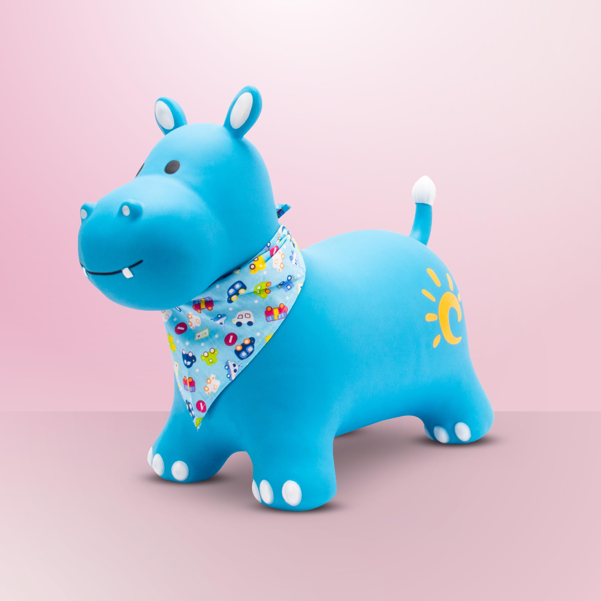sun baby Saltador Hinchable para Niños hasta 45 Kg sin BPA, de 1 año, Pelotas saltarinas para niños (Hipopótamo Azul con pañuelo) — view 7