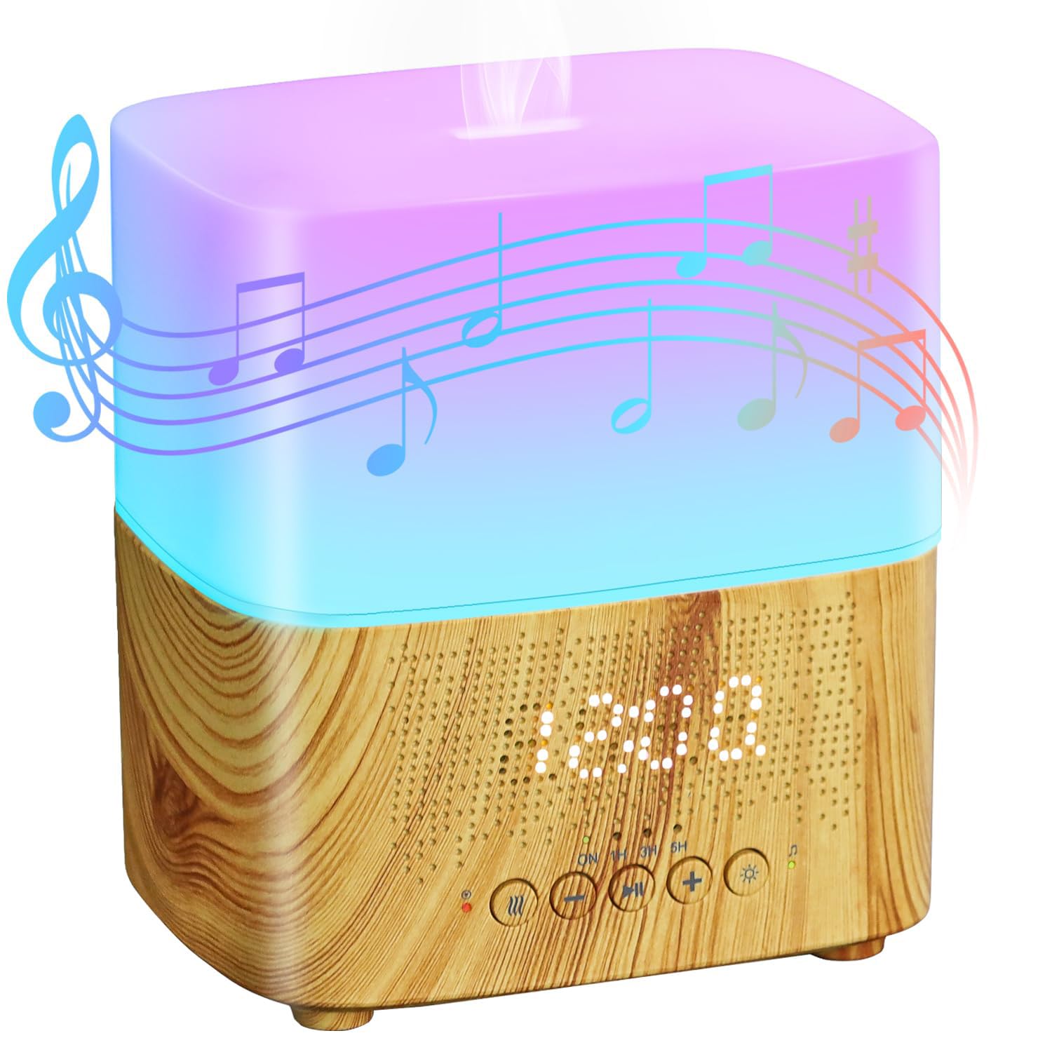 300ML Essential Oil Diffuser with Bluetooth Speaker, Digital Alarm Clock, 7 Color Ambient Light And Timer (1/3/5H), Auto-Off Feature - Aroma Mist Humidifier for Large Room, Office, Yoga