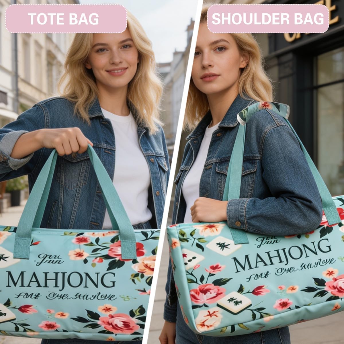 Mahjong Bag & Mahjong Tile Bag Set - Large Mahjong Accessories Carrier, Mahjong Bags for Tiles and Racks Storage Tote, Mahjong Rack Bag Organizer, Perfect for Mahjong Accessories and Gifts