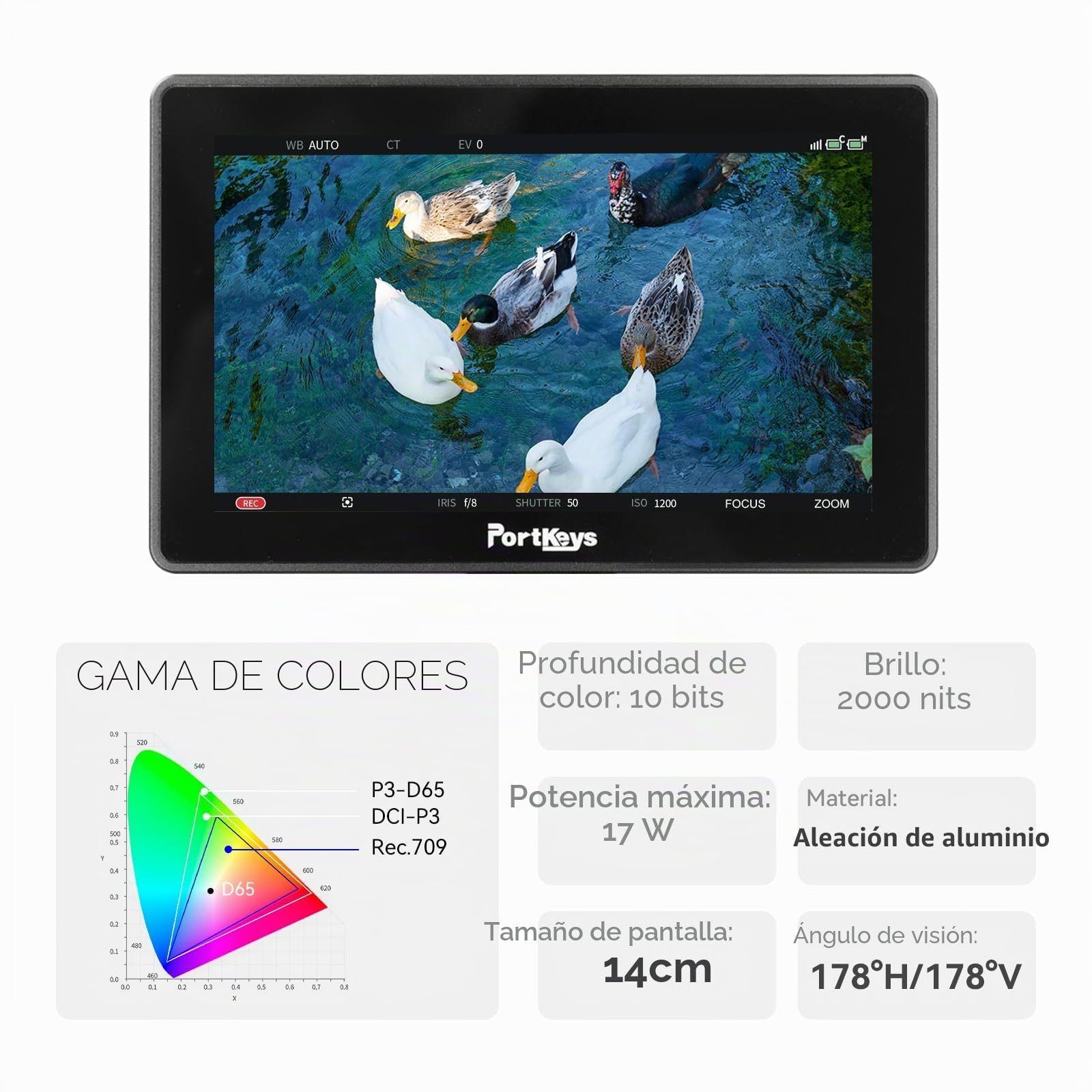Portkeys BM5IV WR Monitor de Campo 5,5" 2000nits SDI HDMI, Control de Cámara Inalámbrico para Red ARRI Sοny Canοn ZCAM, Conversión Cruzada 3G-SDI 4K HDMI, Salida 3D LUT, Carcasa de Aluminio