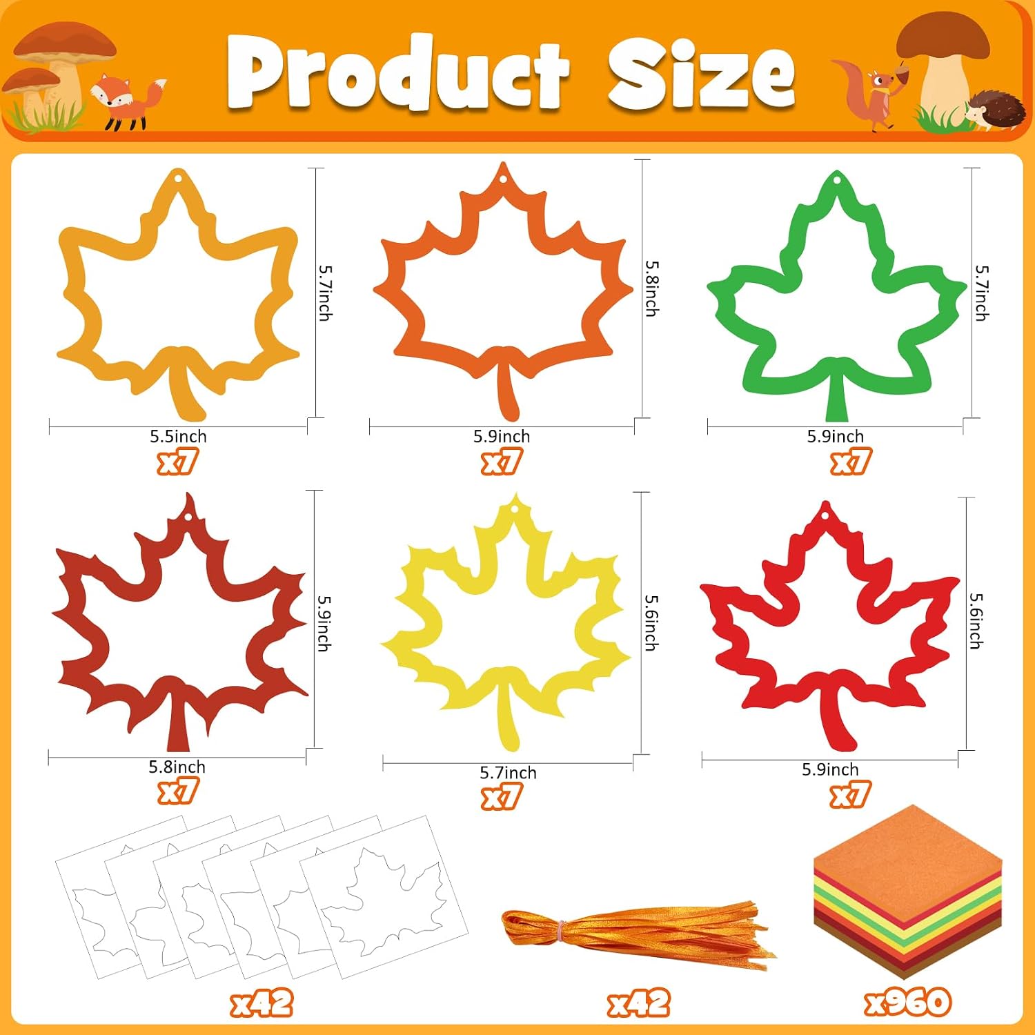 Kepeel Fall Suncatcher Craft Kit, 42 Packs Leaf Tissue Paper Crafts
