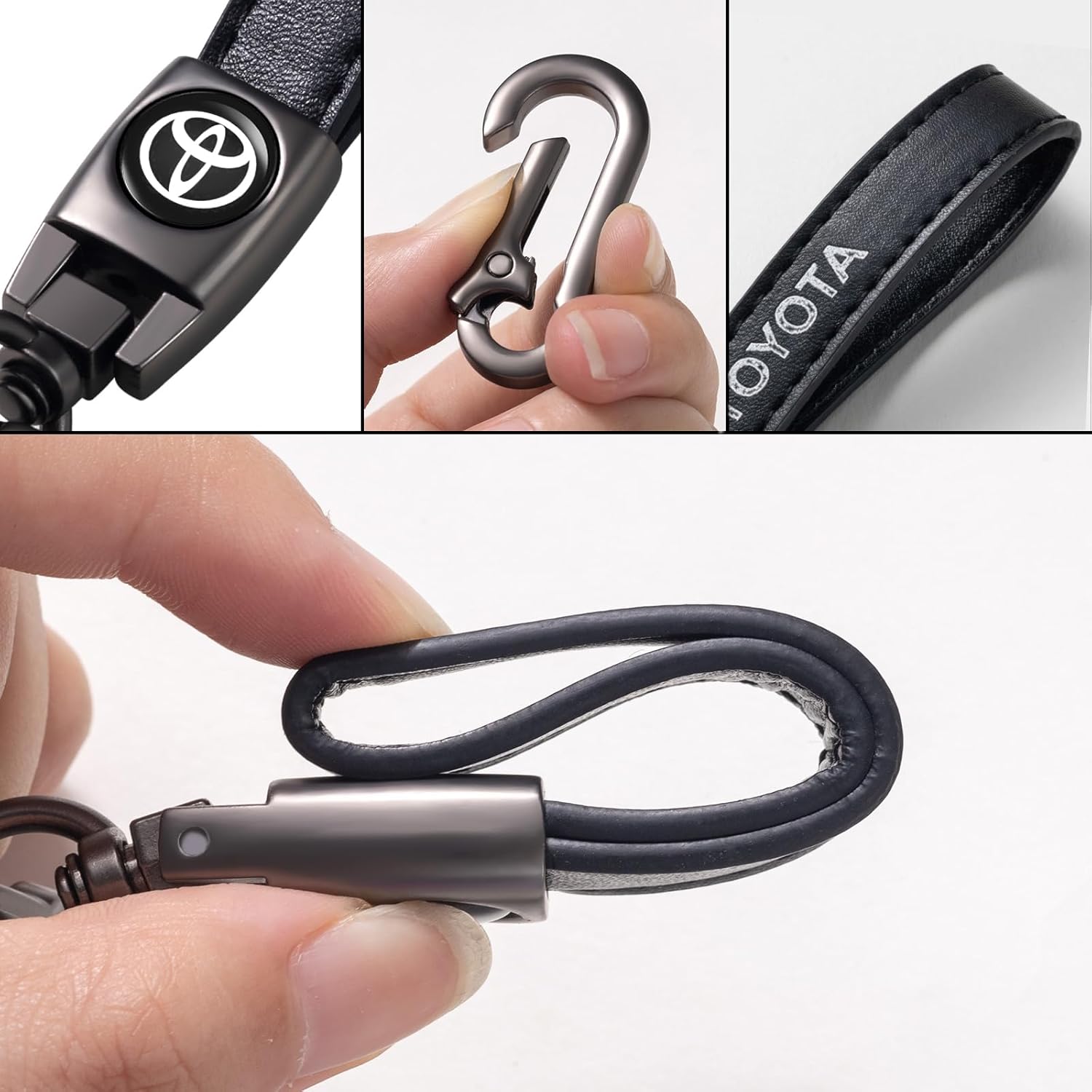leather car keychain set for Toyota Corolla, RAV4, Highlander men and women family present keychain key ring lanyard accessories (black) - Image 4