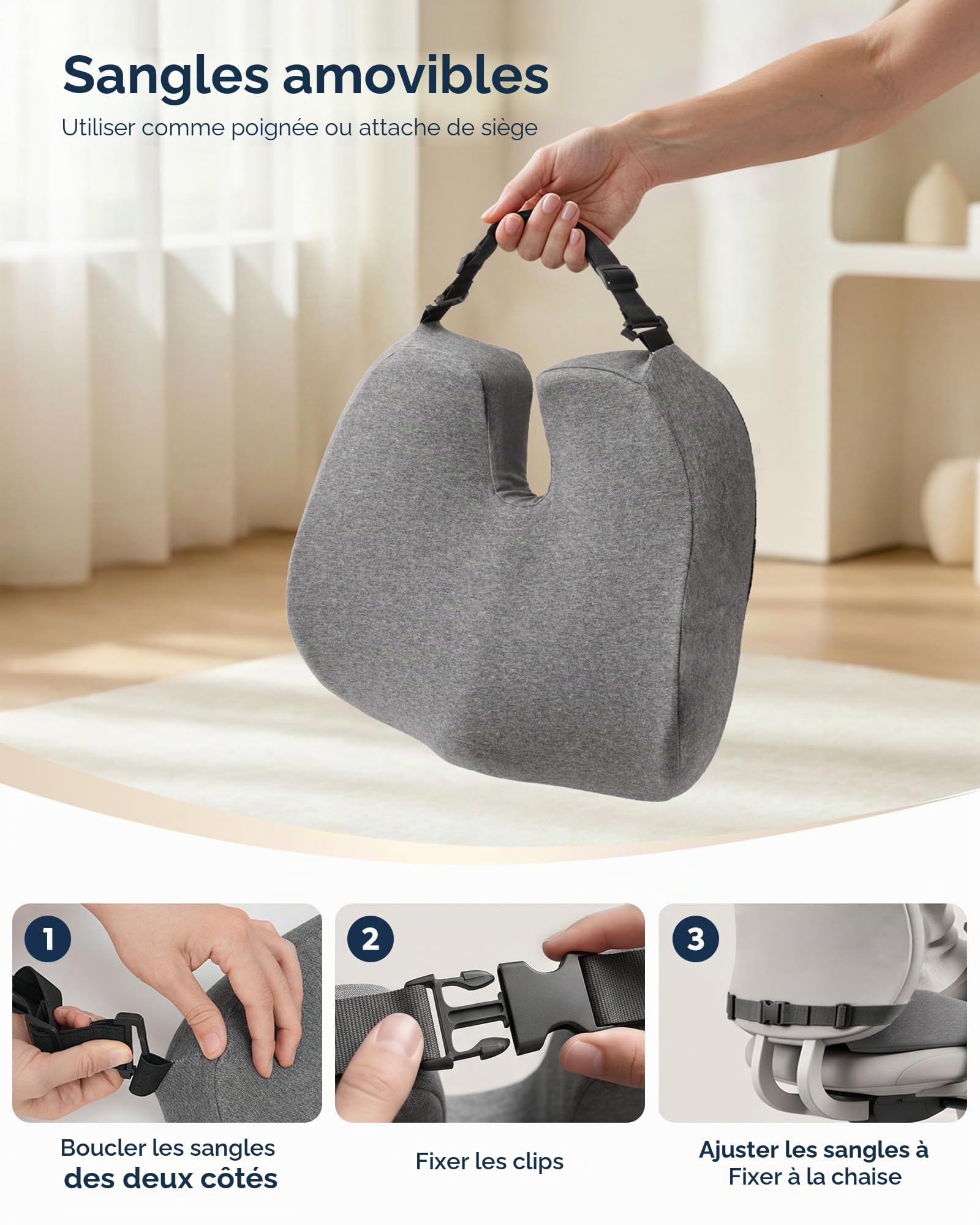 Feagar Coussin De Siège Ergonomique Mousse À Mémoire De Forme [Gris] | Coussin Coccyx Pour Chaise De Bureau Et Voiture, Soulagement De La Pression, Confort Pour Télétravail & Anti-Fatigue