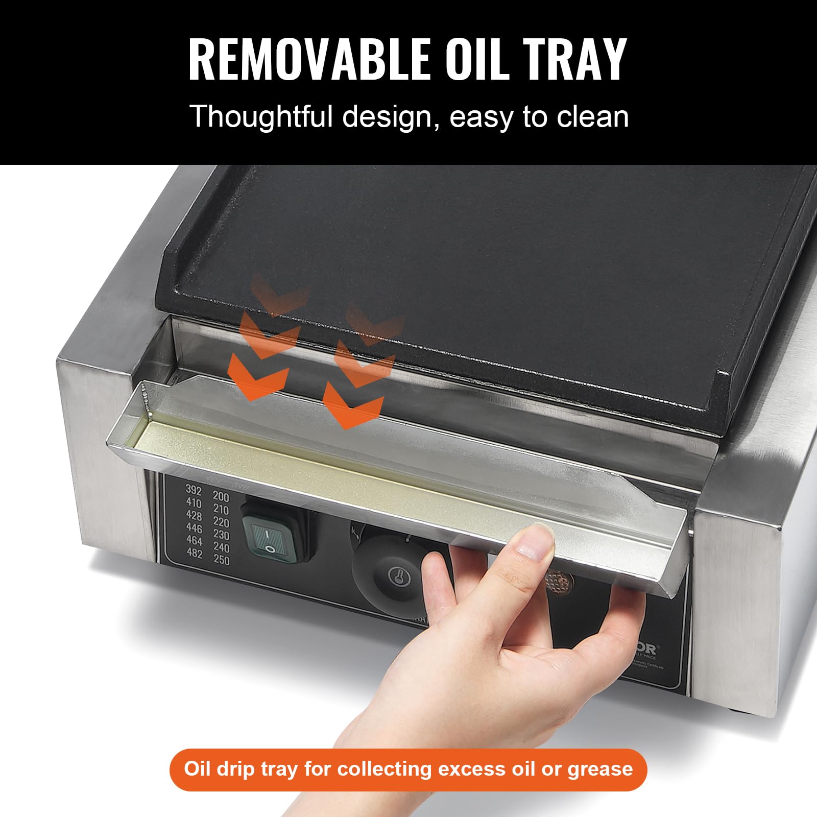 VEVOR Parrilla Comercial Eléctrica para Panini para Hacer Sándwiches y Panini, Acero Inoxidable, con Control de Temperatura y Placa Plana Esmaltada, para Hamburguesas y Tocino, 310 x 410 x 215 mm