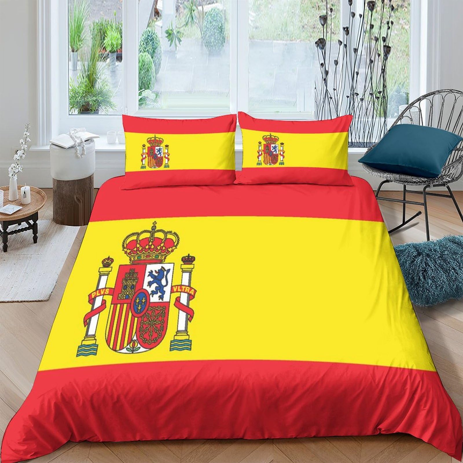 AAHARYA Flag of Spain Duvet Cover 3D National Flag Printed Pattern Design Bedding Set Comforter Cover For Kids Aldult Bedspread Soft Microfiber Quilt Cover 3pcs Set King（220x240cm）