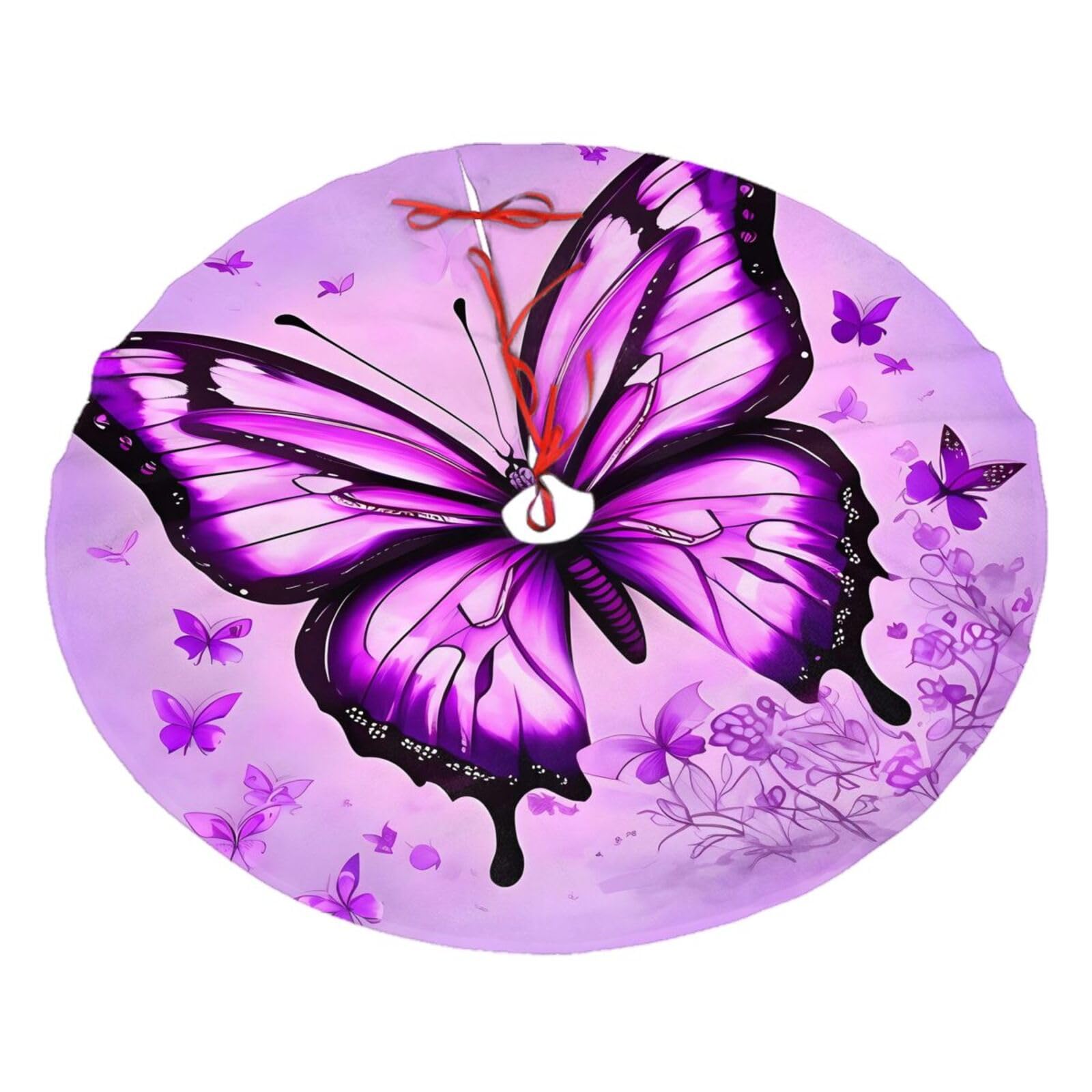 Purple Butterfly Printed Christmas Tree Skirt Christmas Plush Tree Skirt 48 inches (About 112.2 cm) Christmas