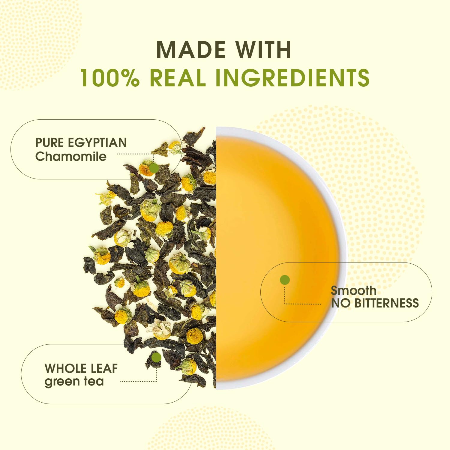 Teabox 100 bolsas de té verde de manzanilla, con flores de manzanilla egipcia y té verde de hoja entera, mezcla calmante para relajación y sueño, baja cafeína, fresco y aromático
