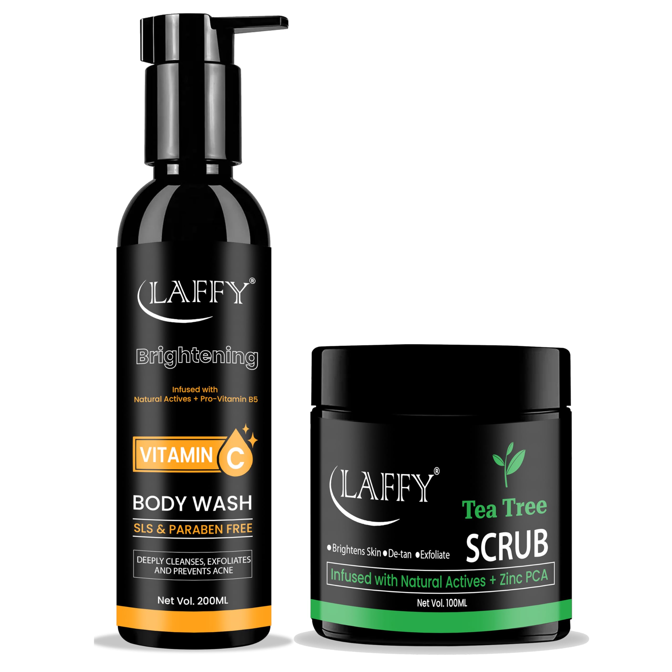 LAFFY - Vitamin C Body Wash (200ml) & Tea Tree Scrub (100g) COMBO | Brightening, Deep Cleansing, Exfoliation & Hydration | With Natural Actives | Set of 2-picture-38