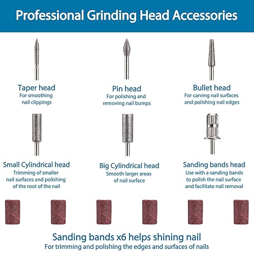 Miniatura 3 de DenniesCare Taladro de uñas eléctrico profesional para uñas de gel acrílico, kit de máquina de taladro de uñas portátil, herramientas de manicura y