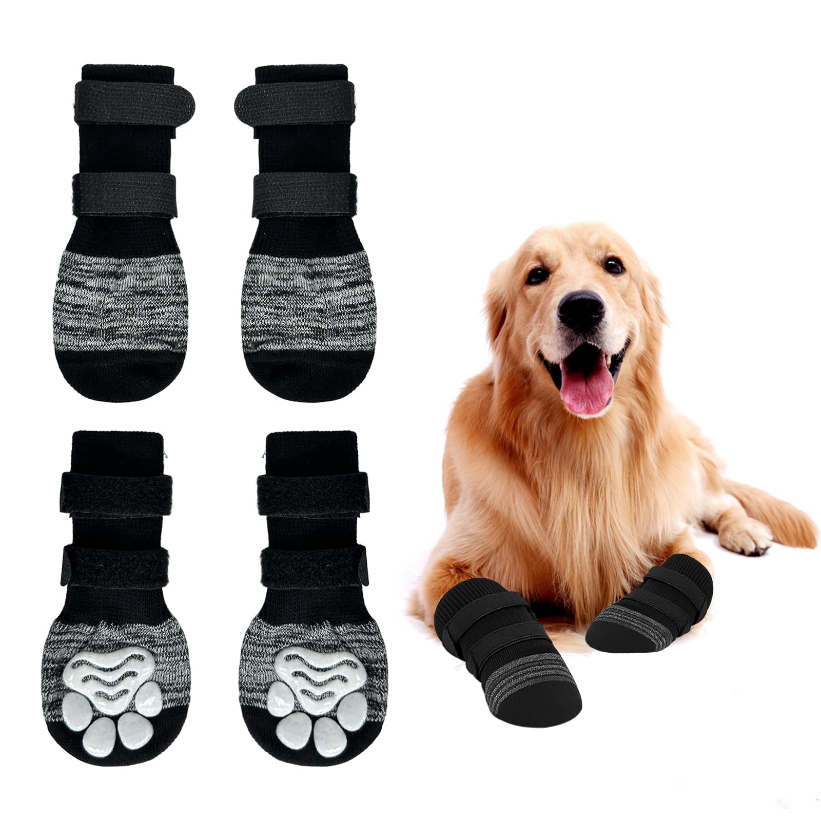 4PCS Dog Socks for Injured Paws,Dog Socks Paws Stop Licking,Anti Slip Dog Boots to Prevent Claw Wear,Suitable for Hardwood Floors Indoor Walking (L)