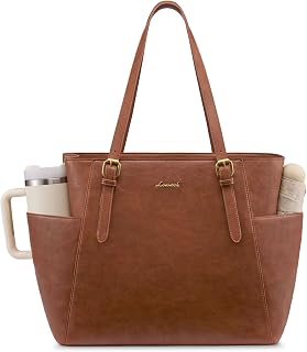 Handtasche Damen Groß, PU Leder Arbeitstasche, Laptoptasche, Große Wasserflaschen-Tasche Außen, Lehrertasche, Aktentasche, Stylische Shopper Tasche für Uni, Business, Büro und Reise