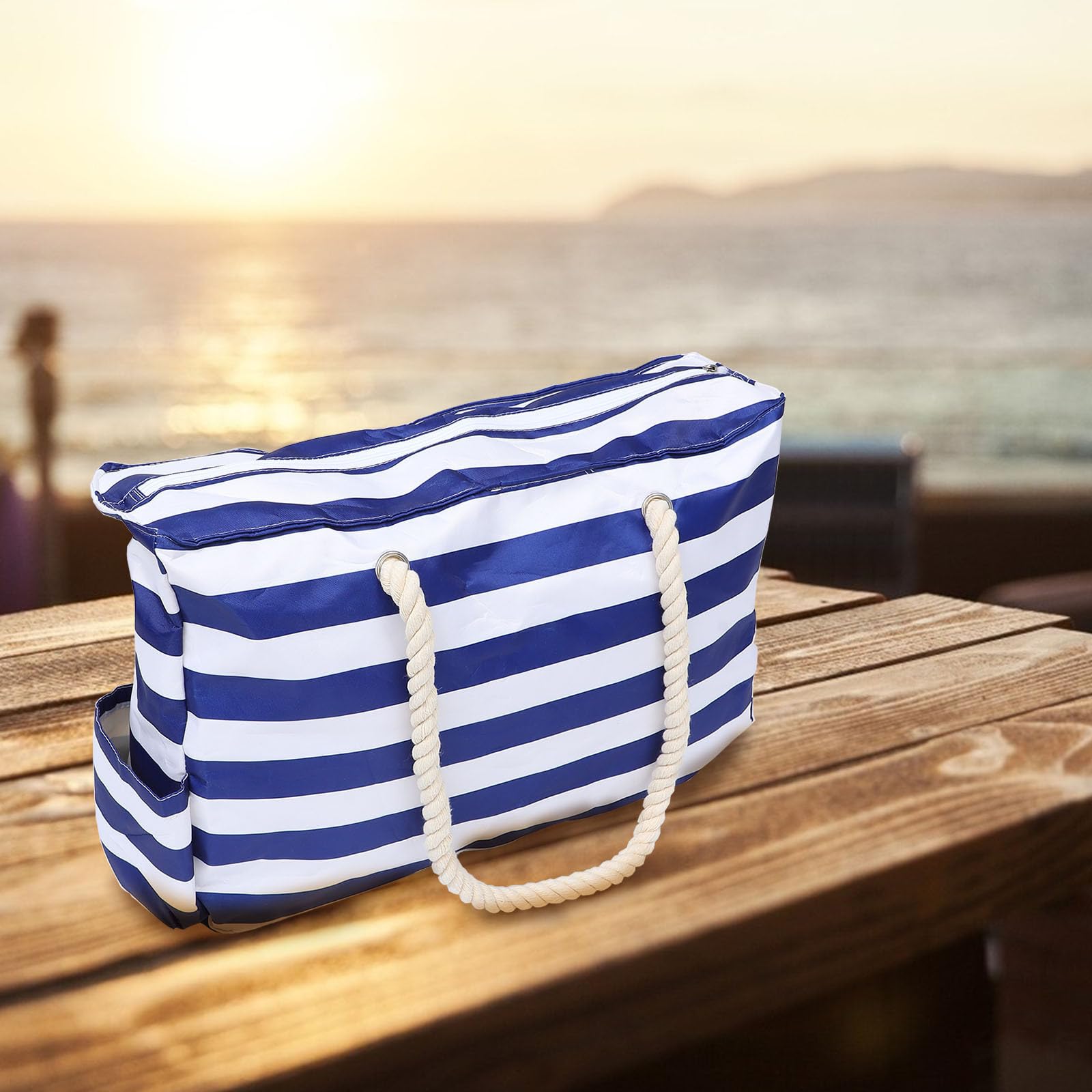 Tofficu Bolso de playa grande impermeable de lona azul, de gran capacidad, para compras y gimnasio