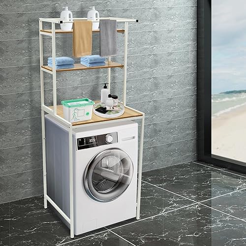 Miniatura 2 de Soporte apilable para lavadora y secadora, estante de almacenamiento para secadora con estante de 3 niveles, estante de almacenamiento para lavadora