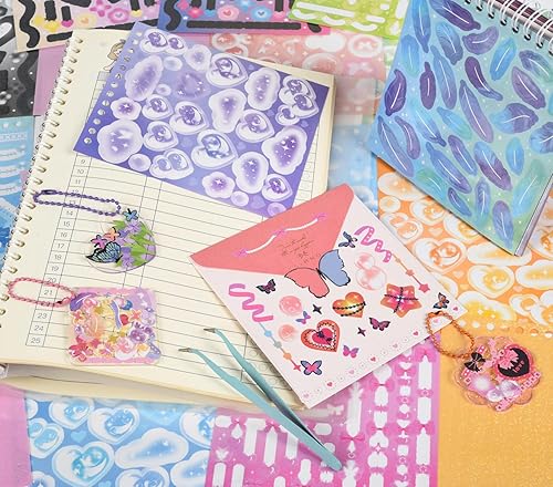 Miniatura 7 de 60 hojas de calcomanías brillantes de cinta de mariposa, bonitos lazos de burbujas coreanas, corazón, estrellas, diario de basura, calcomanías