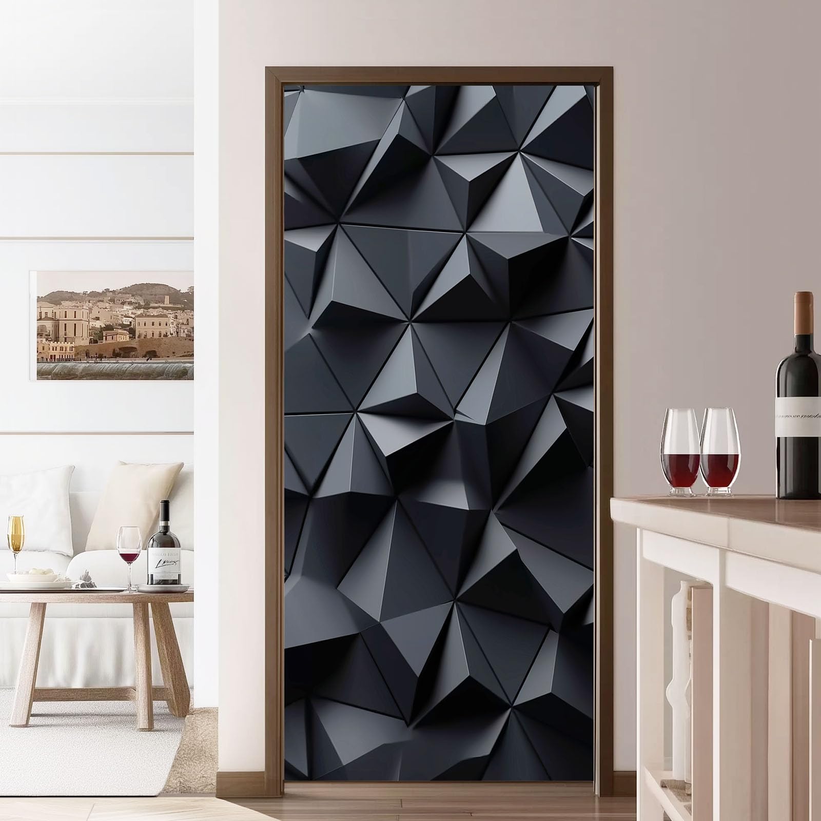 Prosty geometryczny mural na drzwi 3D, samoprzylepny, 3D, szare trójkąty, sztuka, usuwalne murale, naklejki na drzwi, ciemnoszare, tapety PCW, naklejki do sypialni, łazienki, biura, 95 x 215 cm