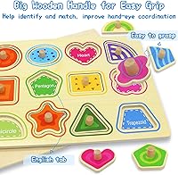 Vista 5 de Rompecabezas de madera para niños pequeños de 1 a 3: 6 rompecabezas del alfabeto y números con perillas y soporte de rompecabezas de alambre