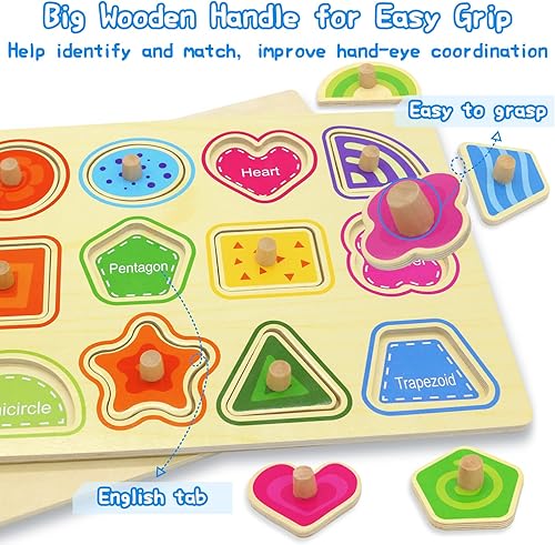 Miniatura 5 de Rompecabezas de madera para niños pequeños de 1 a 3 6 rompecabezas del alfabeto y números con perillas y soporte de rompecabezas de alambre,