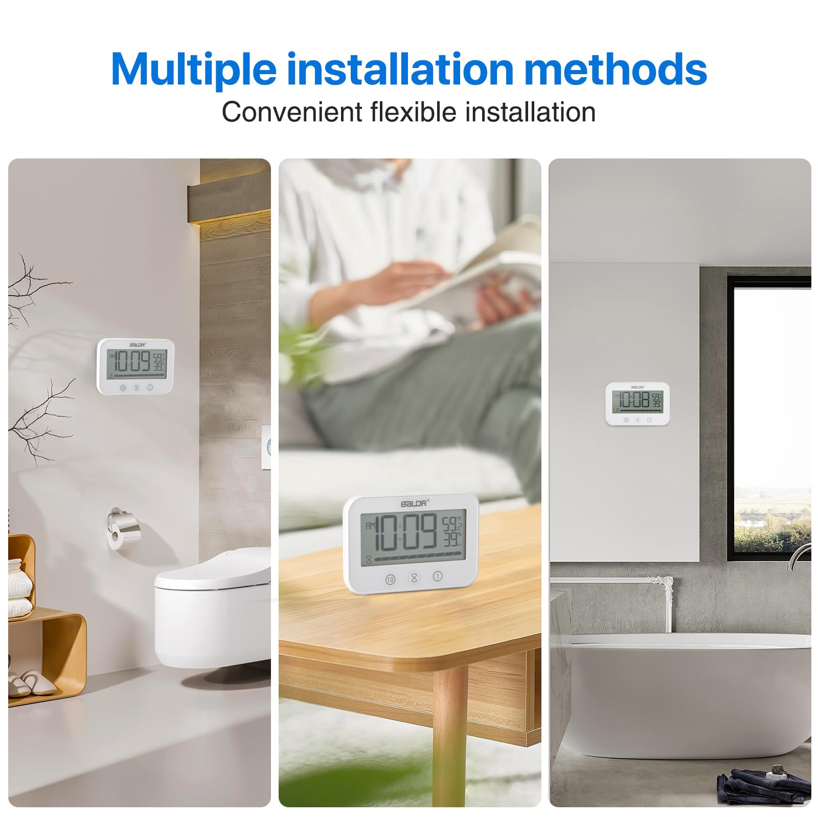 ZONJIE Orologio da doccia – Timer da doccia impermeabile per bagno, conto alla rovescia, orologio da bagno alimentato a batteria con indicatore di temperatura e umidità
