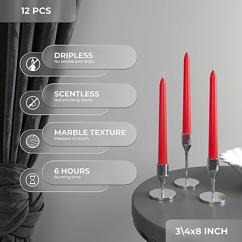 Miniatura 3 de CANDWAX Juego de 12 velas cónicas de 8 pulgadas, velas sin goteo, velas de larga duración, perfectas para decoración de cenas, fiestas o bodas,