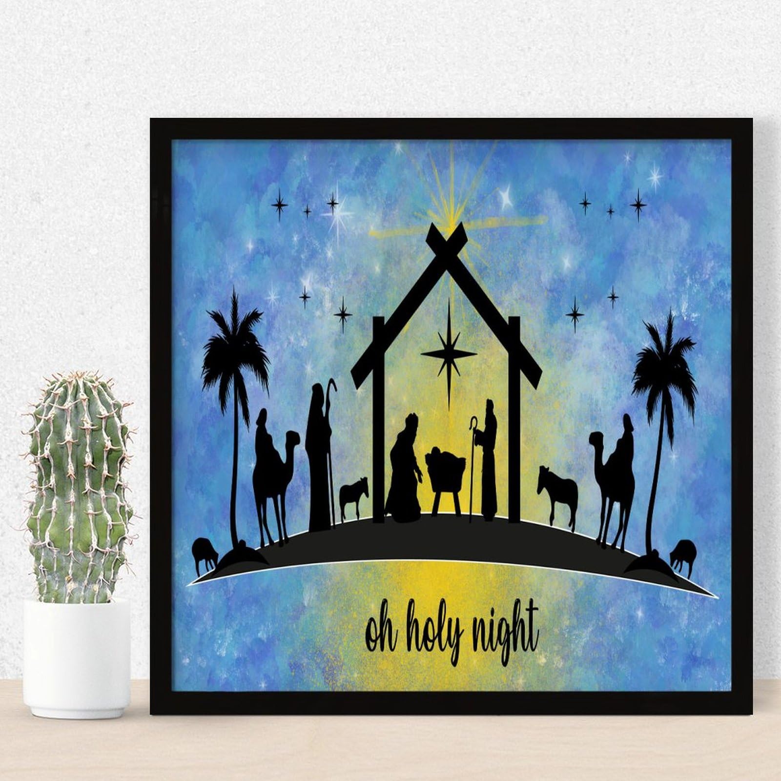 Plaque verticale en bois Oh Holy Night décor chrétien Jésus 30 cm